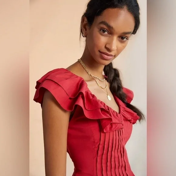 Anthropologie Forever that Girl Pintucked Ruffle Blouse Medium - Picture 4 of 8